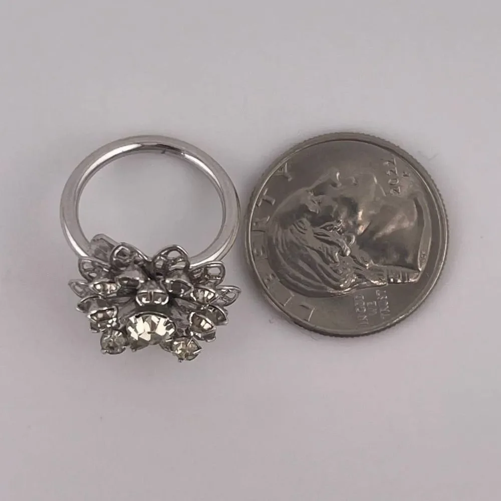 VTG Sarah Coventry Silver Tone Diamond Filigree Burst Statement Ring‎ Adjustable